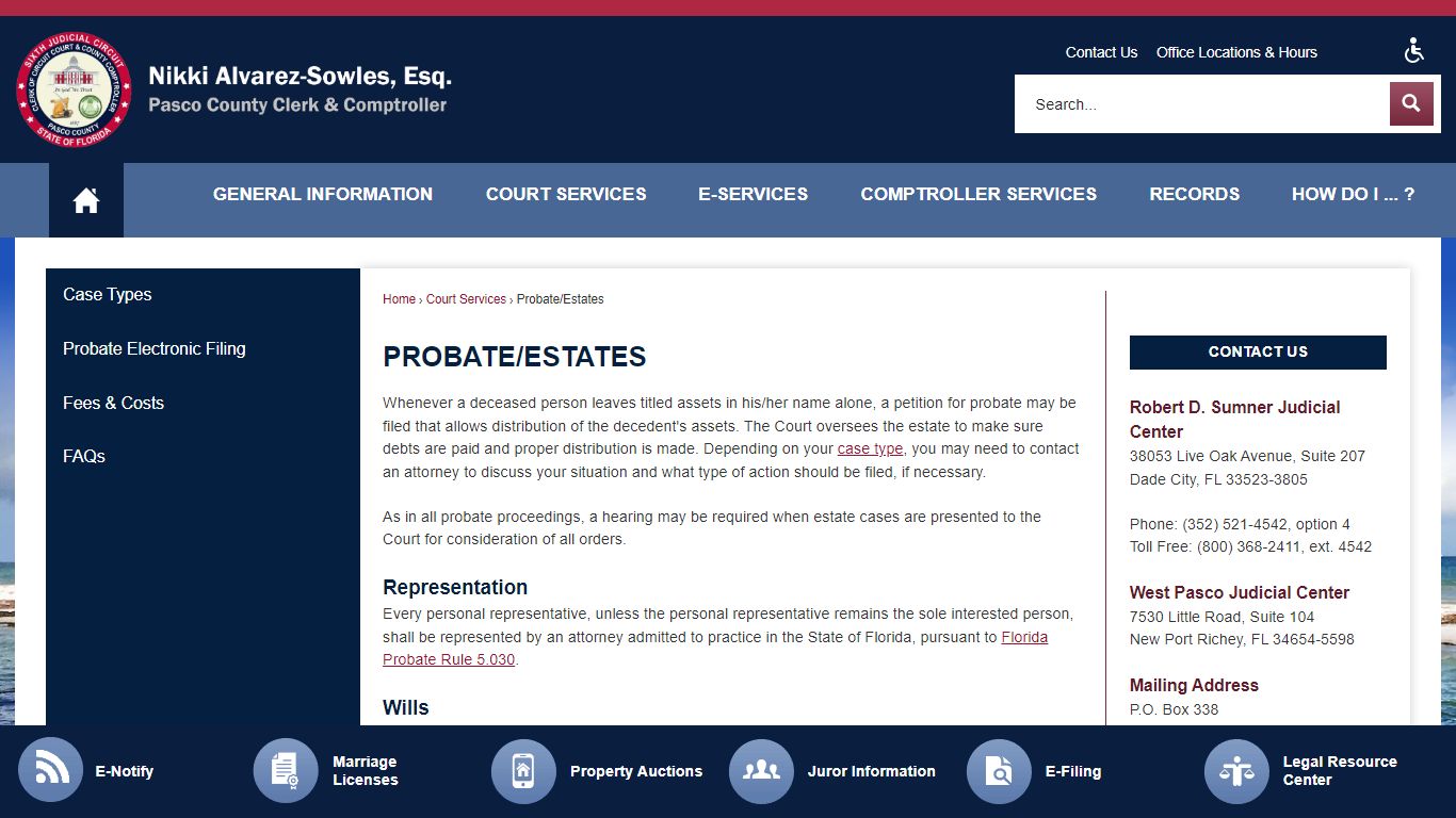 Probate/Estates | Pasco County Clerk, FL - PASCOCLERK.COM